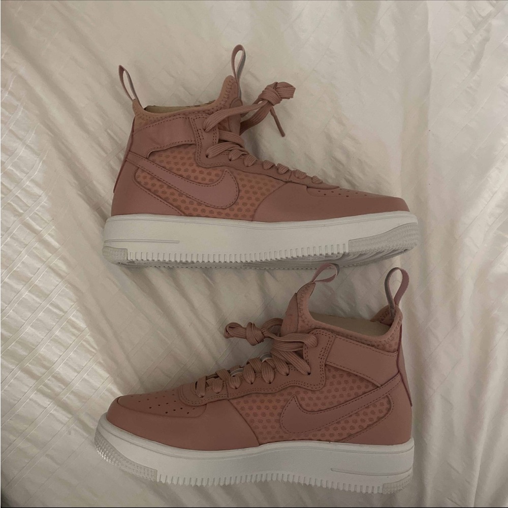 New!! Nike Air Force One Ultraforce Mid Pink High-Top Sneakers with Chunky Sole